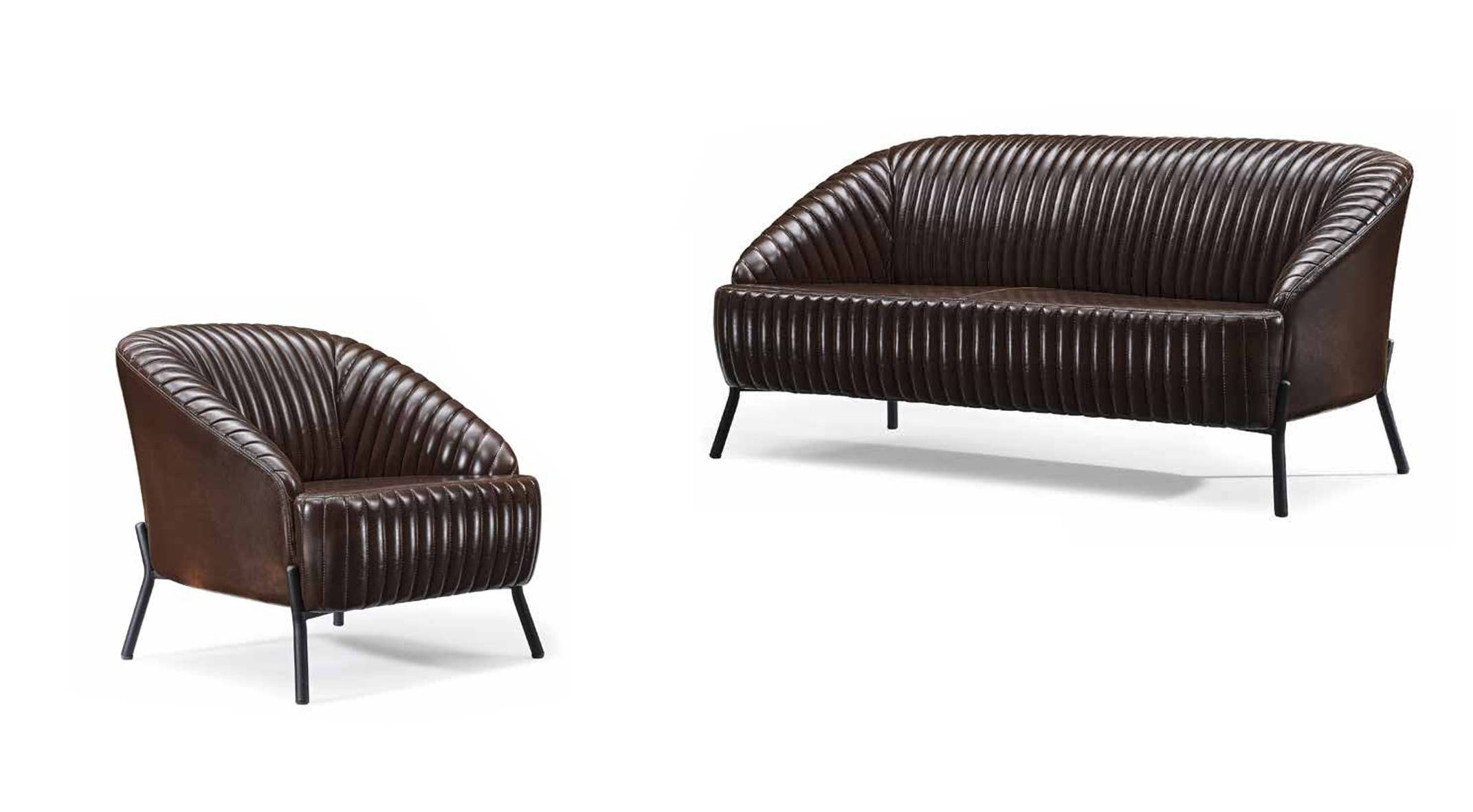 Brown leather furniture living room two-seater designer leather armchair 2-piece set