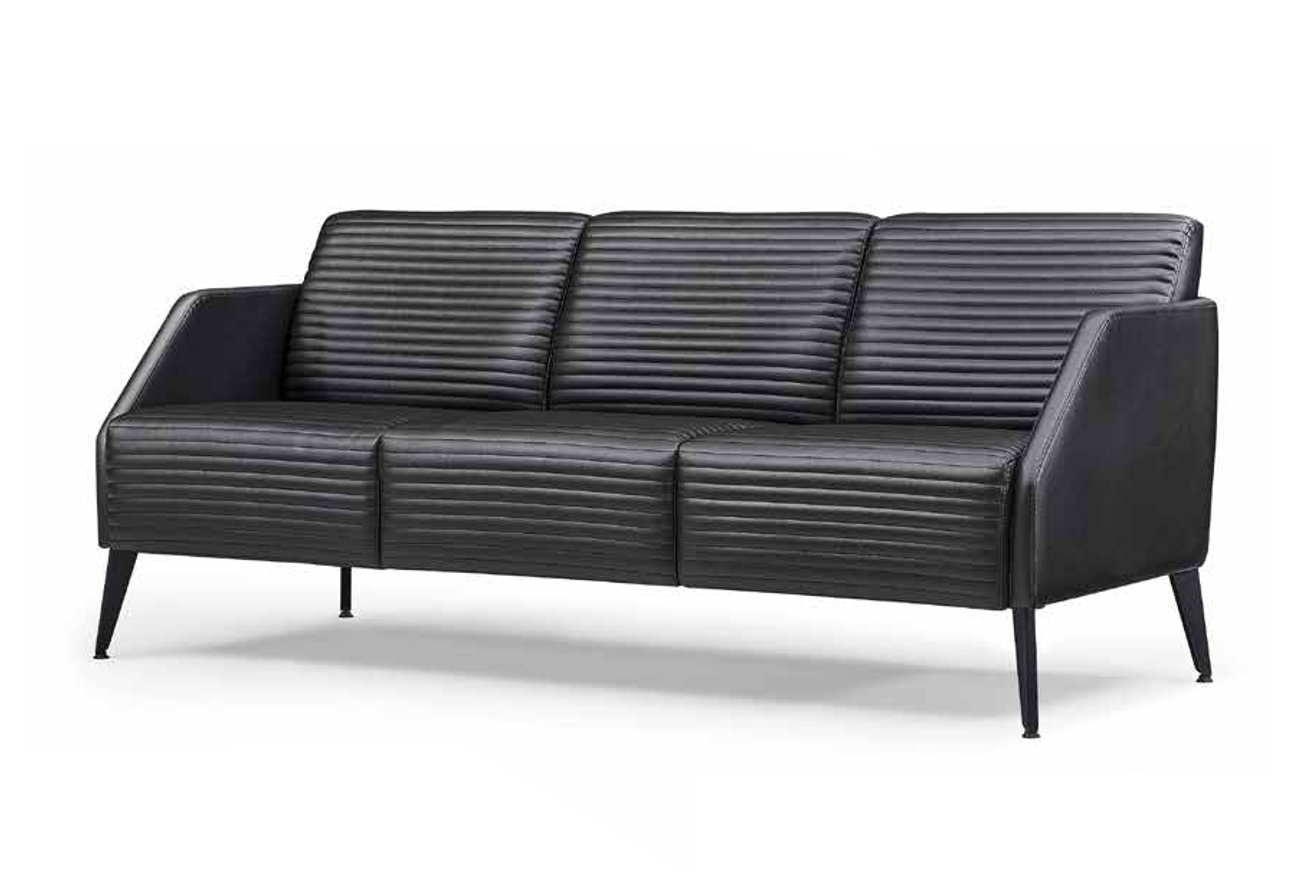 Designer black leather sofa living room three-seater luxury upholstered furniture