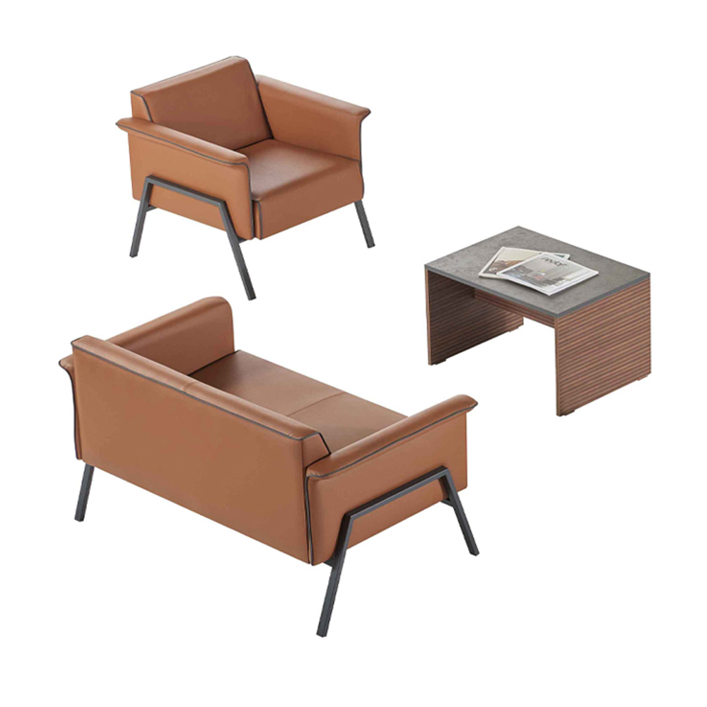 Brown office set designer wood table single seat two-seater furniture