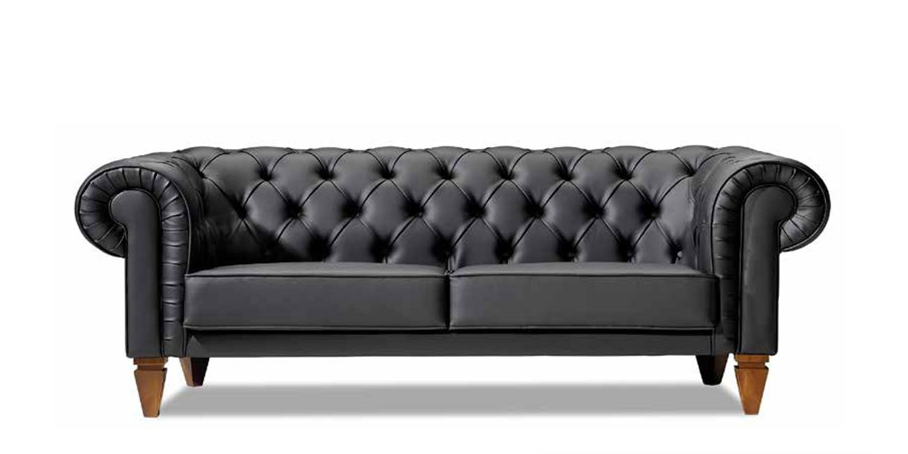 Stylish Chesterfield Black Three-Seater Modern Elegant Upholstered Furniture