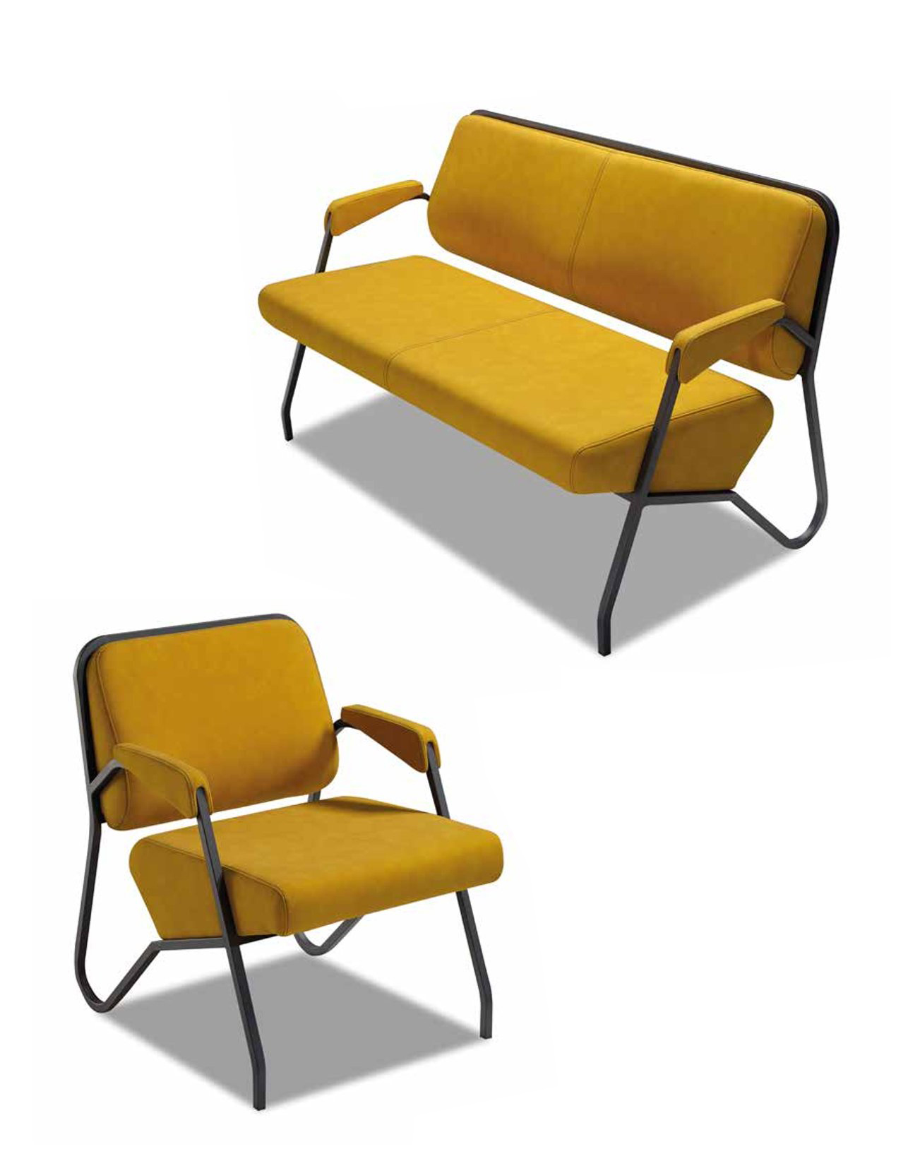 Luxurious Yellow Living Room Seating Set Designer 3-Seater Armchair 2-piece