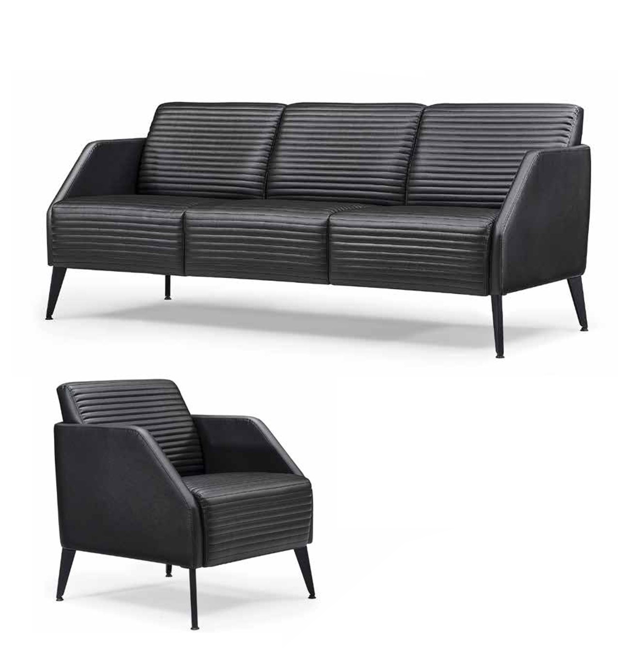 Luxurious black living room sofa set designer armchair 2-piece set