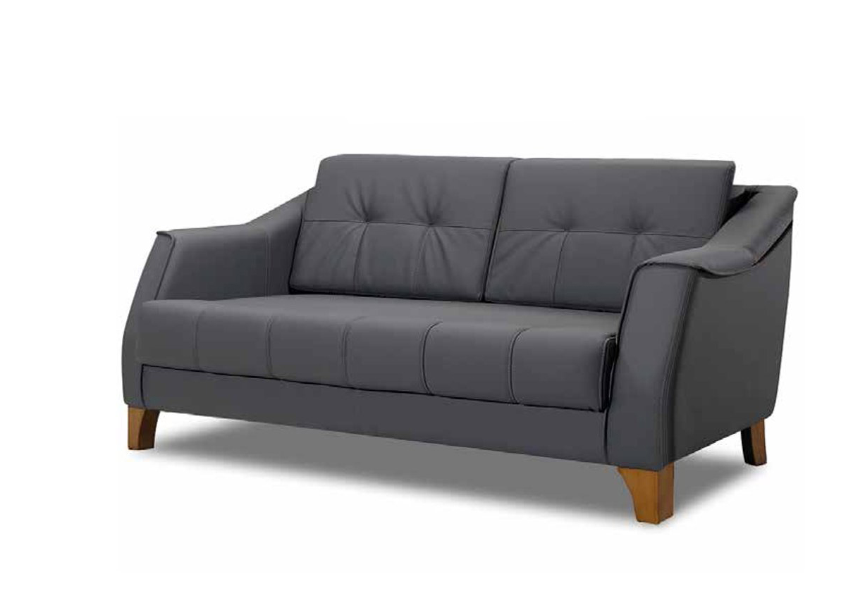 Living Room 2-Seater Sofa Leather Gray Wood Modern Design Two-Seater