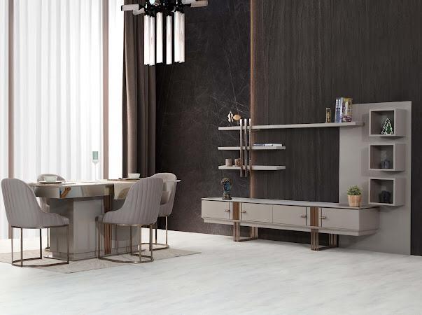 Modern dining room set consists of dining table + 4 chairs + sideboard 6 pieces.