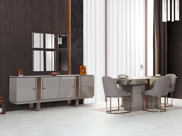 Stylish dining room set consists of dining table + 4 chairs + sideboard 6-piece.