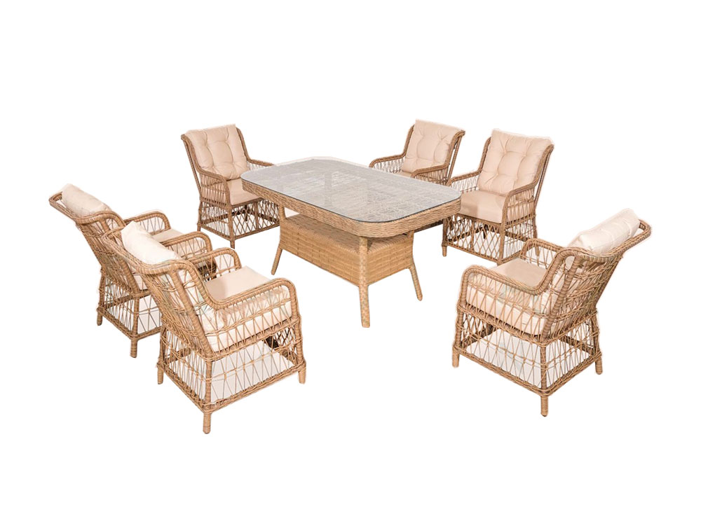 High-quality rattan garden furniture set, 7-piece sofa set with table and chairs.