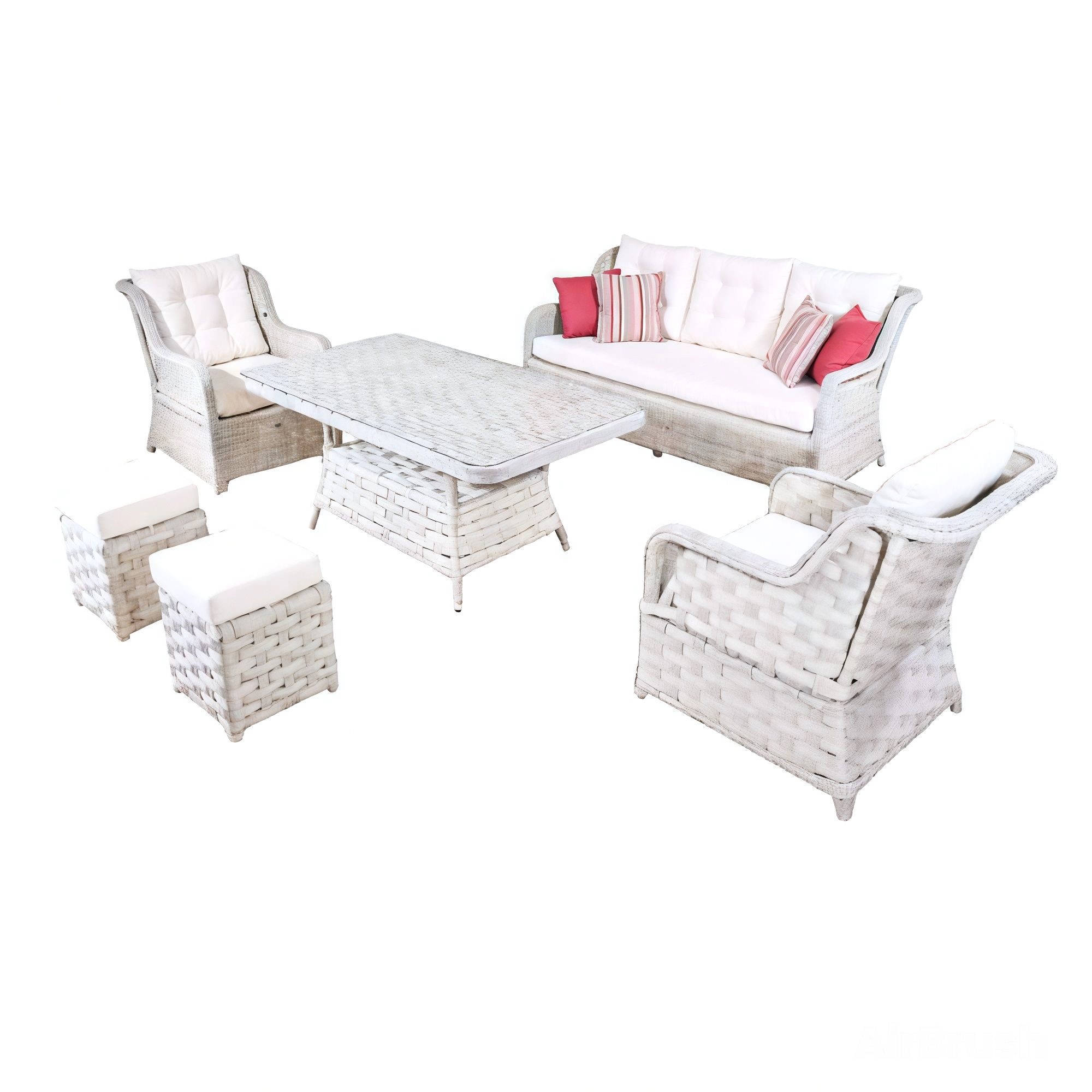 Sofa set garden furniture dining table stool armchair rattan white seating group 6 pcs.
