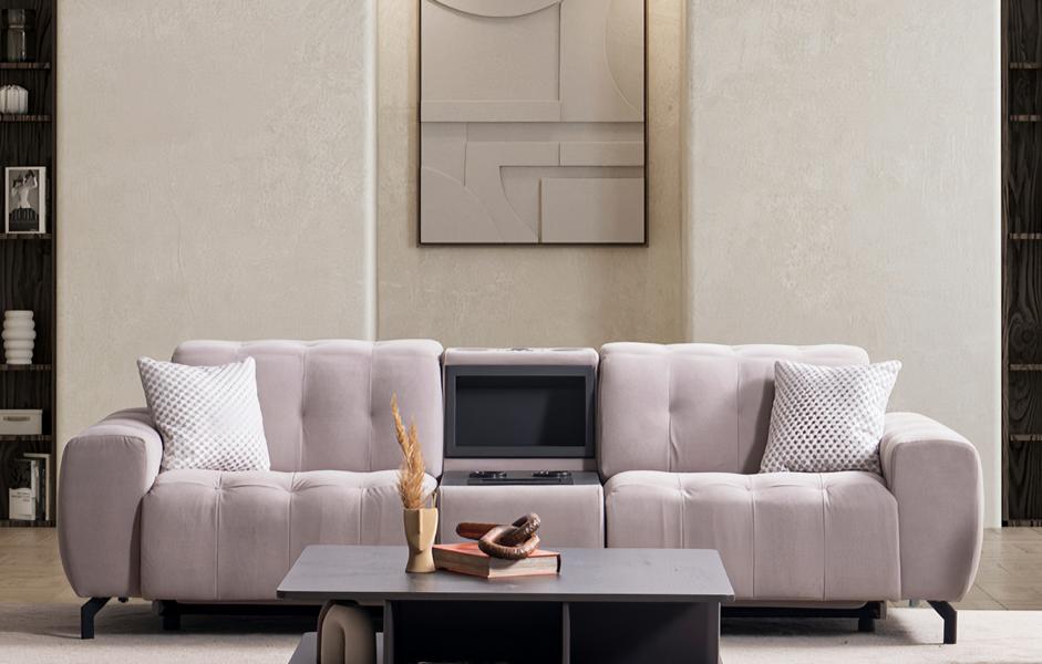 3-Seater Sofa with Console Design Upholstered Modern Fabric Three-Seater Couch