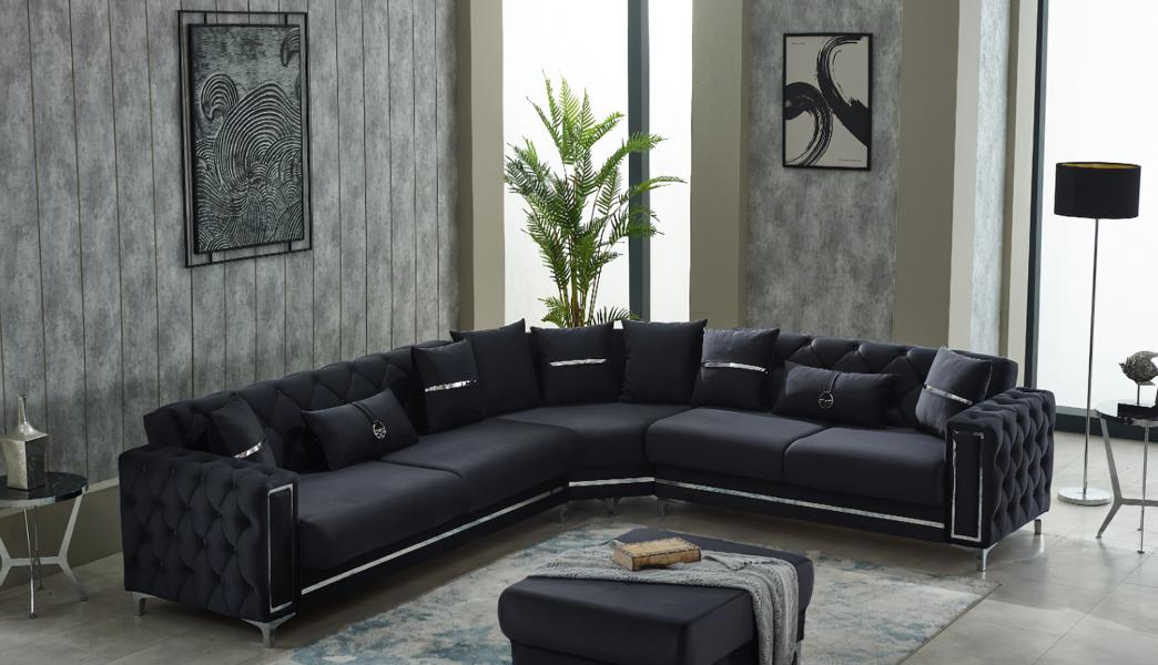 L-shaped corner sofa upholstered fabric sofa black couch modern corner