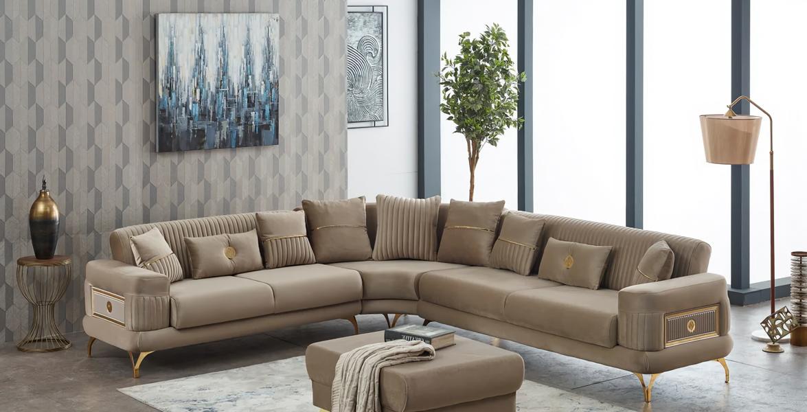 Corner sofa L-shaped fabric sofa beige couch modern