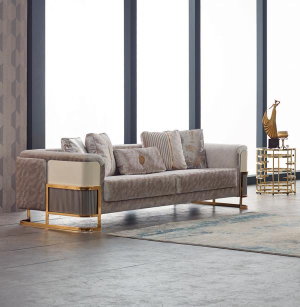 Three-seater sofa, fabric sofa, upholstered sofa, couch, beige, modern