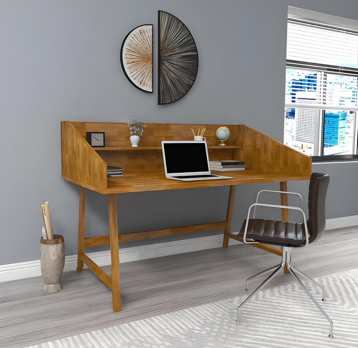 Dark brown living room table designer desk robust wooden furniture