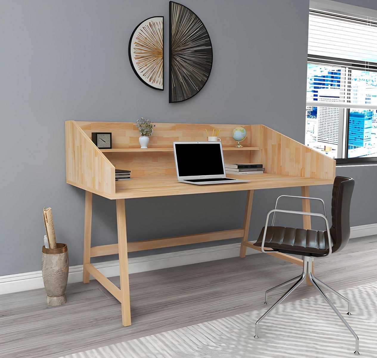 Stylish light brown desk designer office tables luxury wood furniture