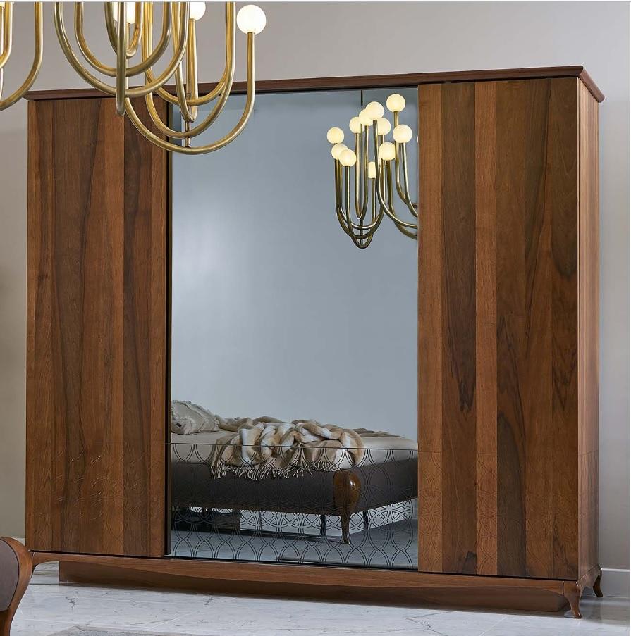 Wardrobe Wooden Cabinet Brown Mirror Bedroom Wardrobe
