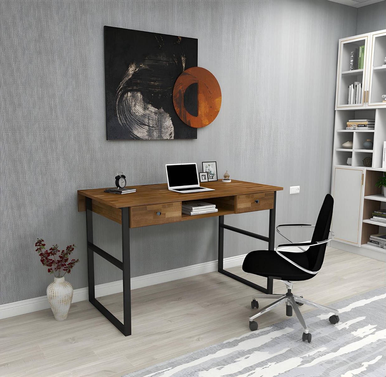 Dark brown desk, storage table, office furniture, wooden furniture, luxury table.