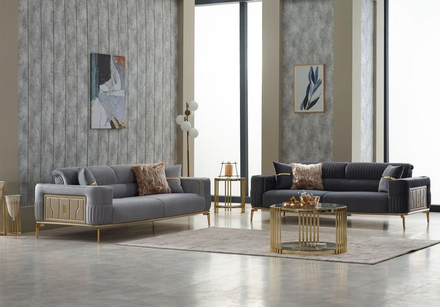 Sofa set three-seater couch fabric 2-piece upholstered sofa gray sofa set new