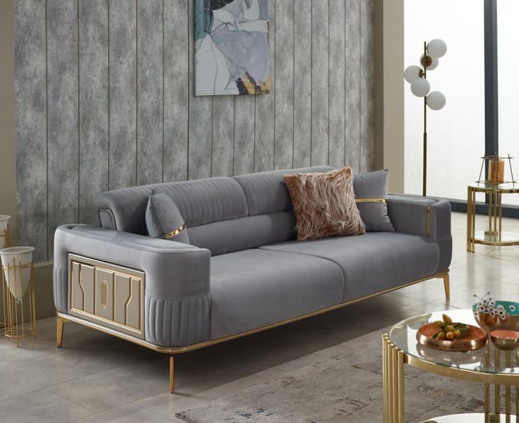 Three-seater fabric sofa couch 3-seater upholstered sofa gray luxury fabric