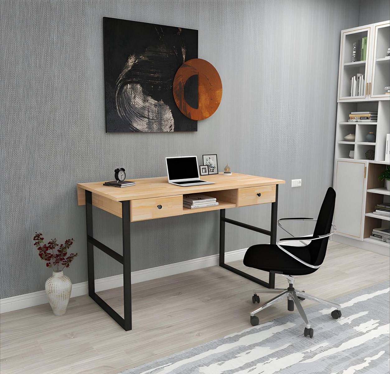 Hell brown metal table Robust wooden tabletop Elegant office desks