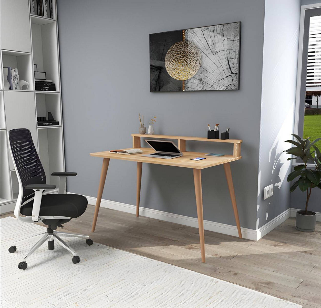 Dark brown work desk designer computer table luxurious wooden furniture