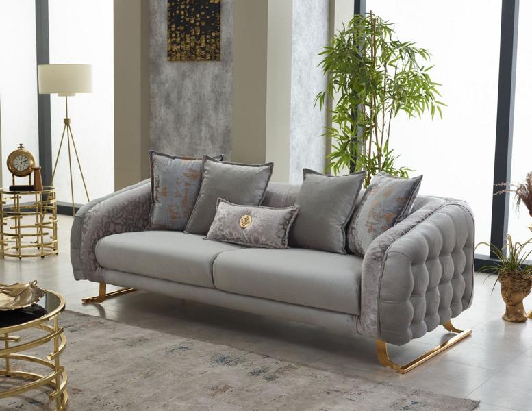 Chesterfield Couch Three-Seater Sofa Fabric Sofa Upholstered Sofa Gray
