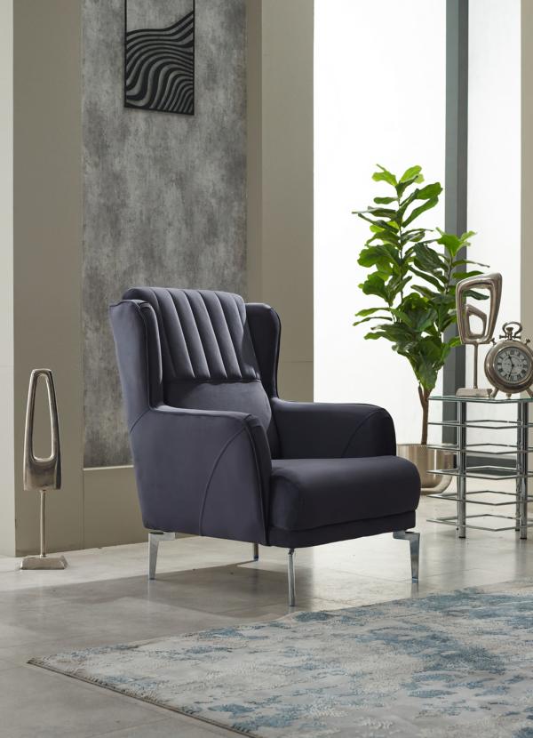 Armchair Living Room Single Seat Fabric Gray Seat Design Furniture