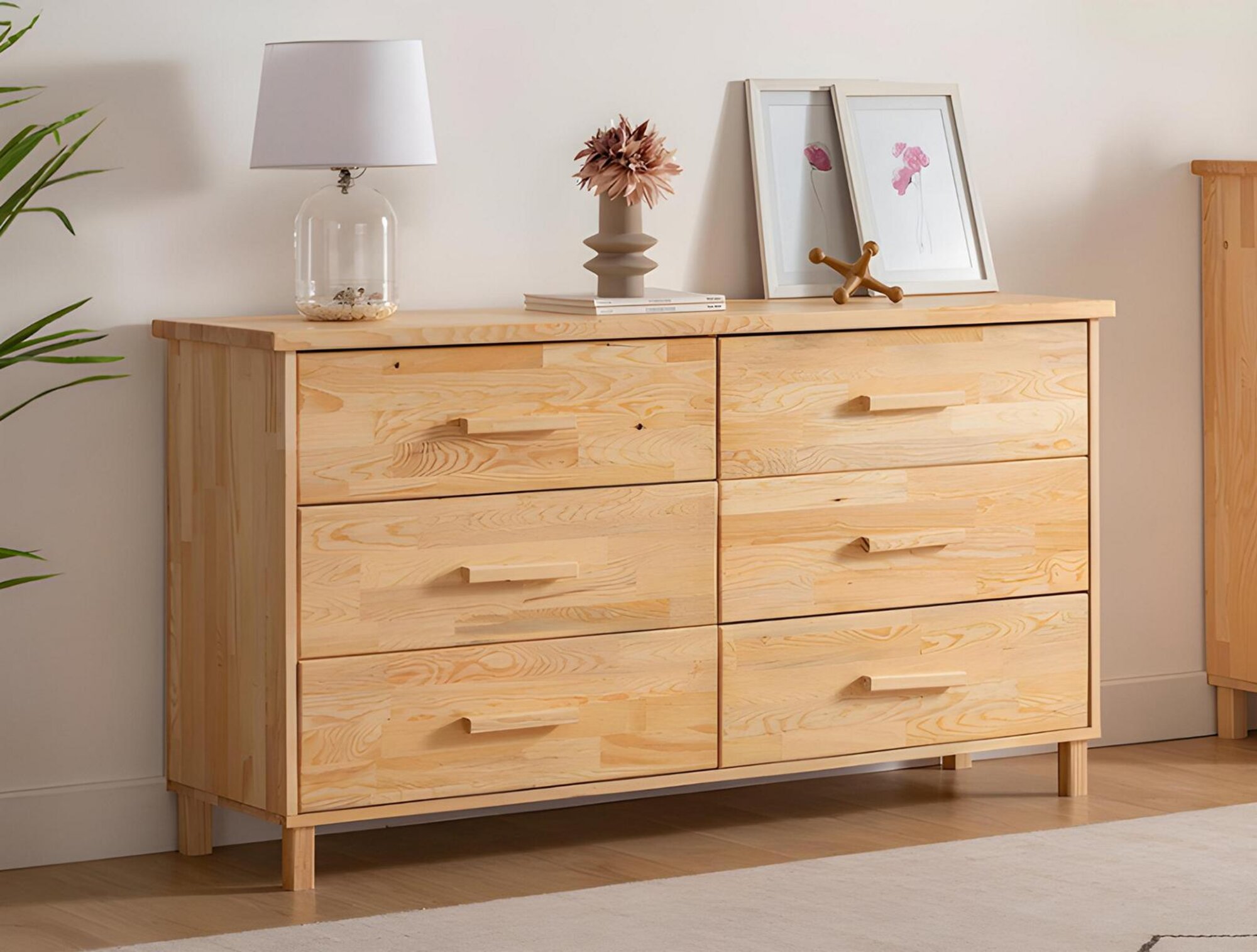 Luxurious beige dresser bedroom 6-drawer wooden storage dresser