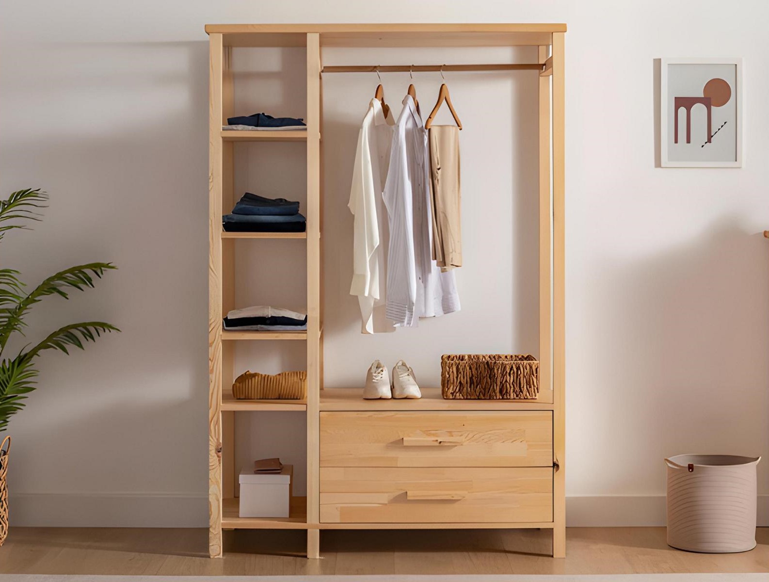 Modern wooden coat rack hallway elegant clothing rod