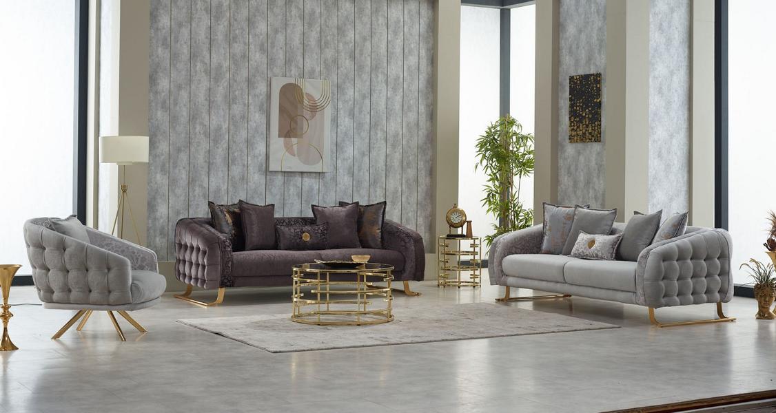 Complete sofa set upholstered sofa three-seater fabric sofa armchair gray 3-piece.