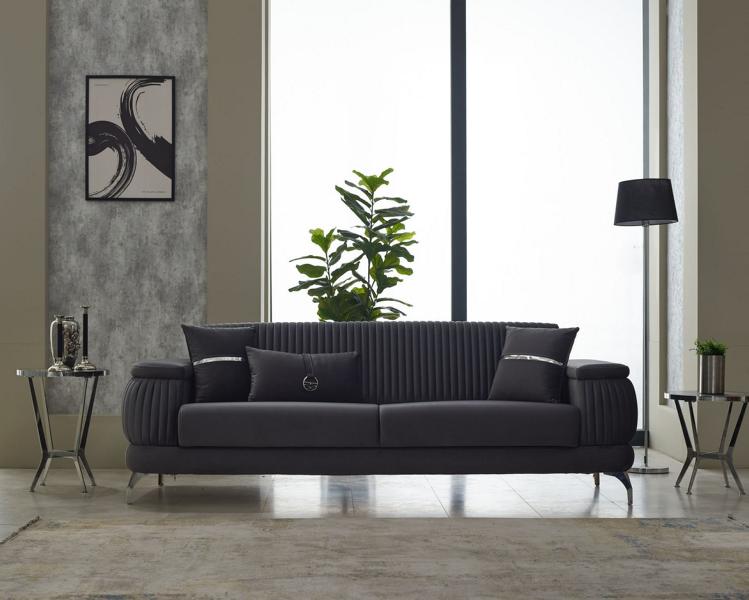 Three-seater upholstered luxury fabric sofa couch 3-seater gray design couches