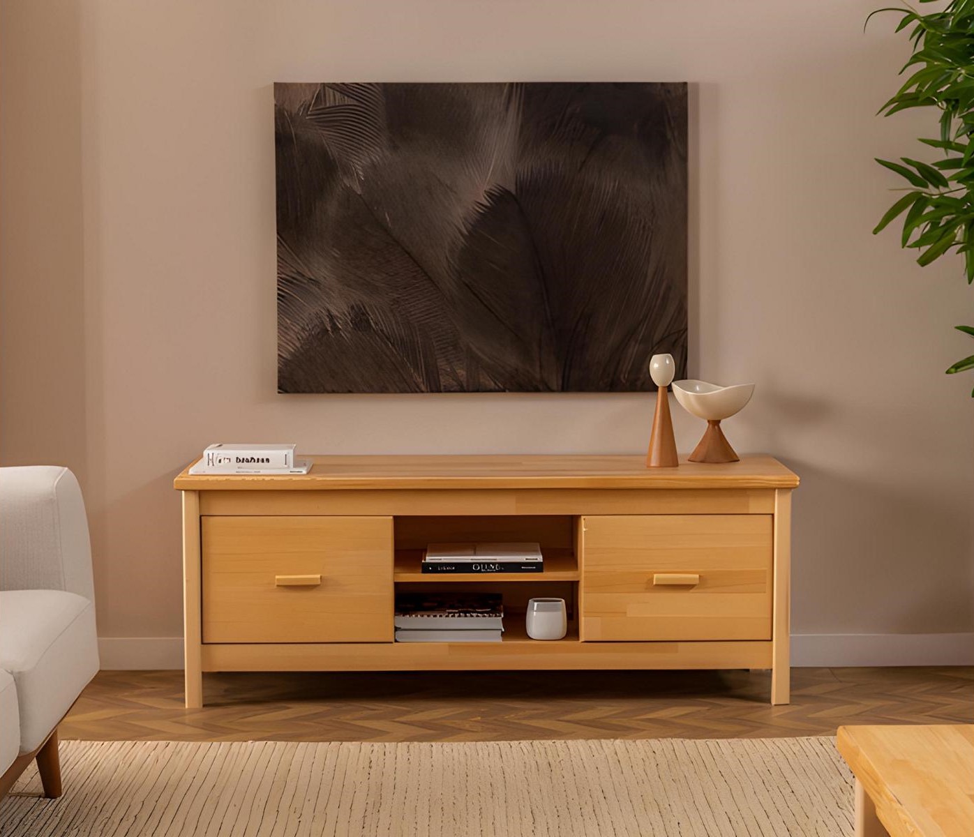 Stylish beige TV stands drawers chest designer wooden lowboard