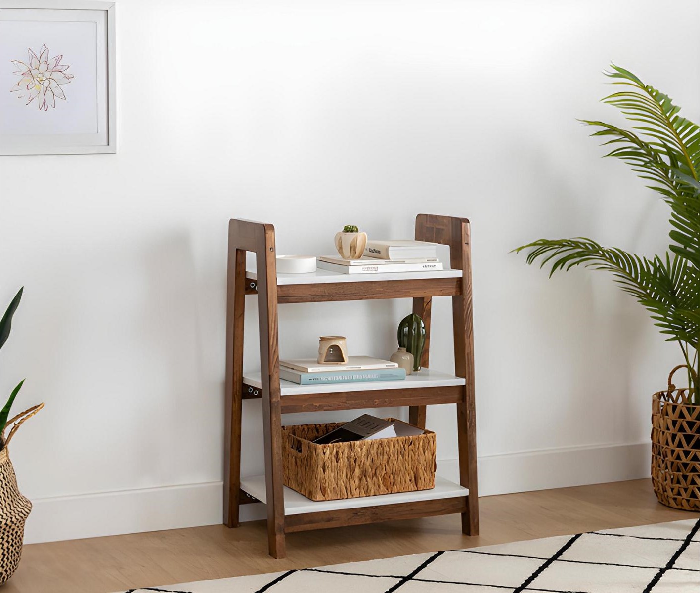 Brown-White Bookshelf Book Table Wooden Furniture Kids Shelves Office Furniture