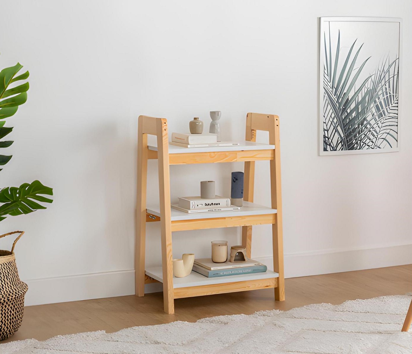 Light beige bookshelf standing shelf children\'s bookcase elegant wooden furniture