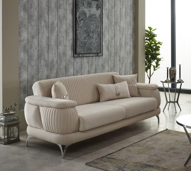 Three-seater sofa fabric sofa upholstered sofa beige couch luxury couches.
