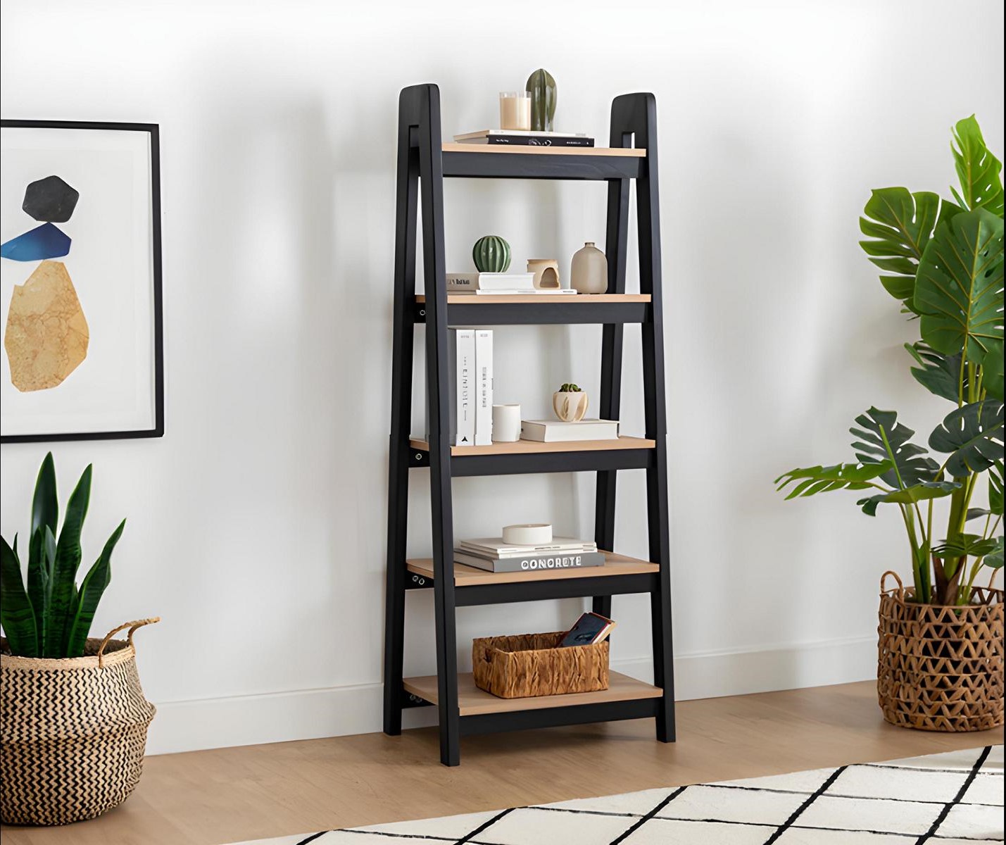 Black-Brown Bookshelf Designer Wall Shelf Office File Rack Stand