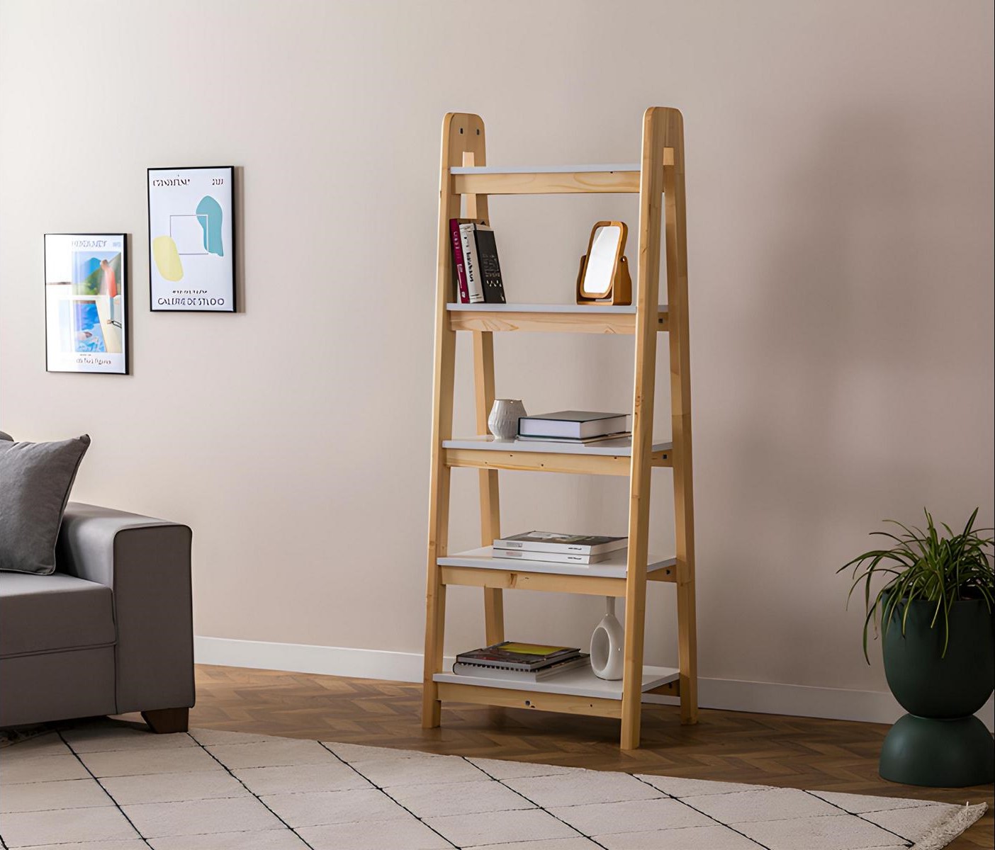 Stylish beige bookshelf designer filing cabinet living room furniture