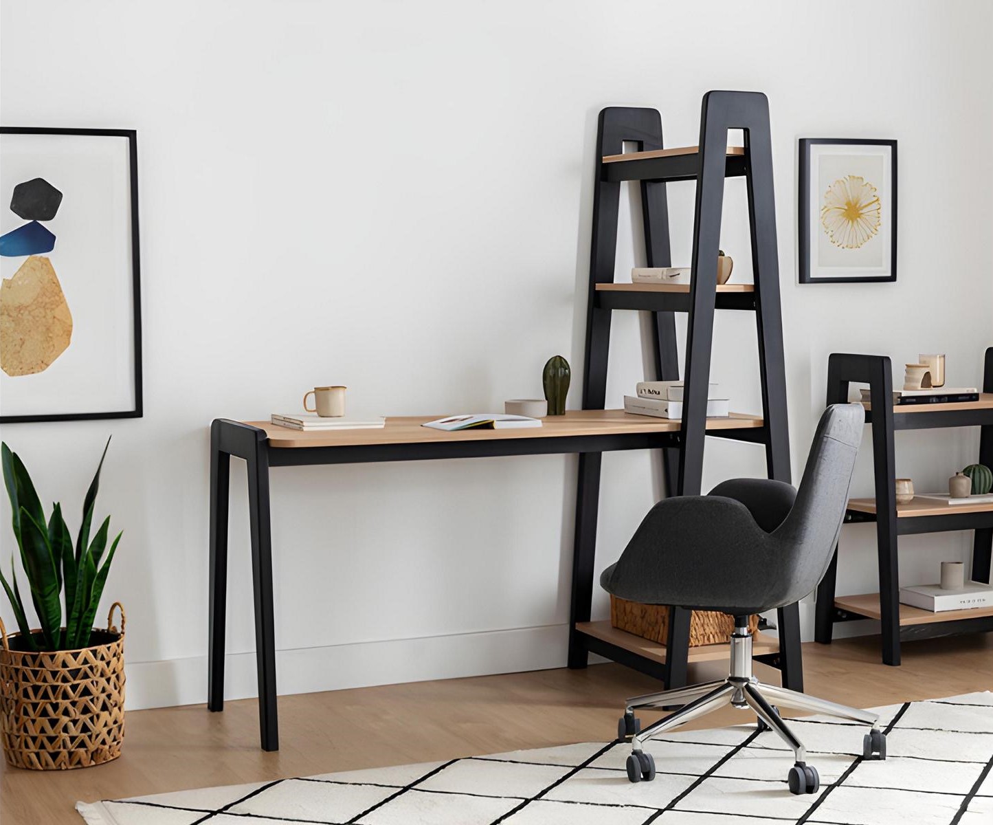 Black-Brown Compact Laptop Table Designer Desk Luxury Furniture