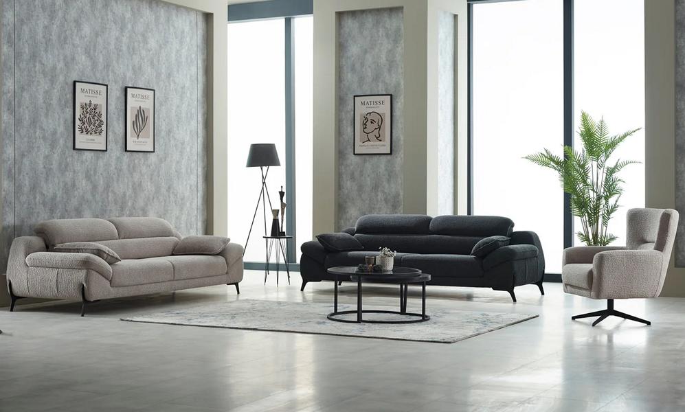 Sofa set three-seater armchair couch fabric upholstered sofa beige 3-piece