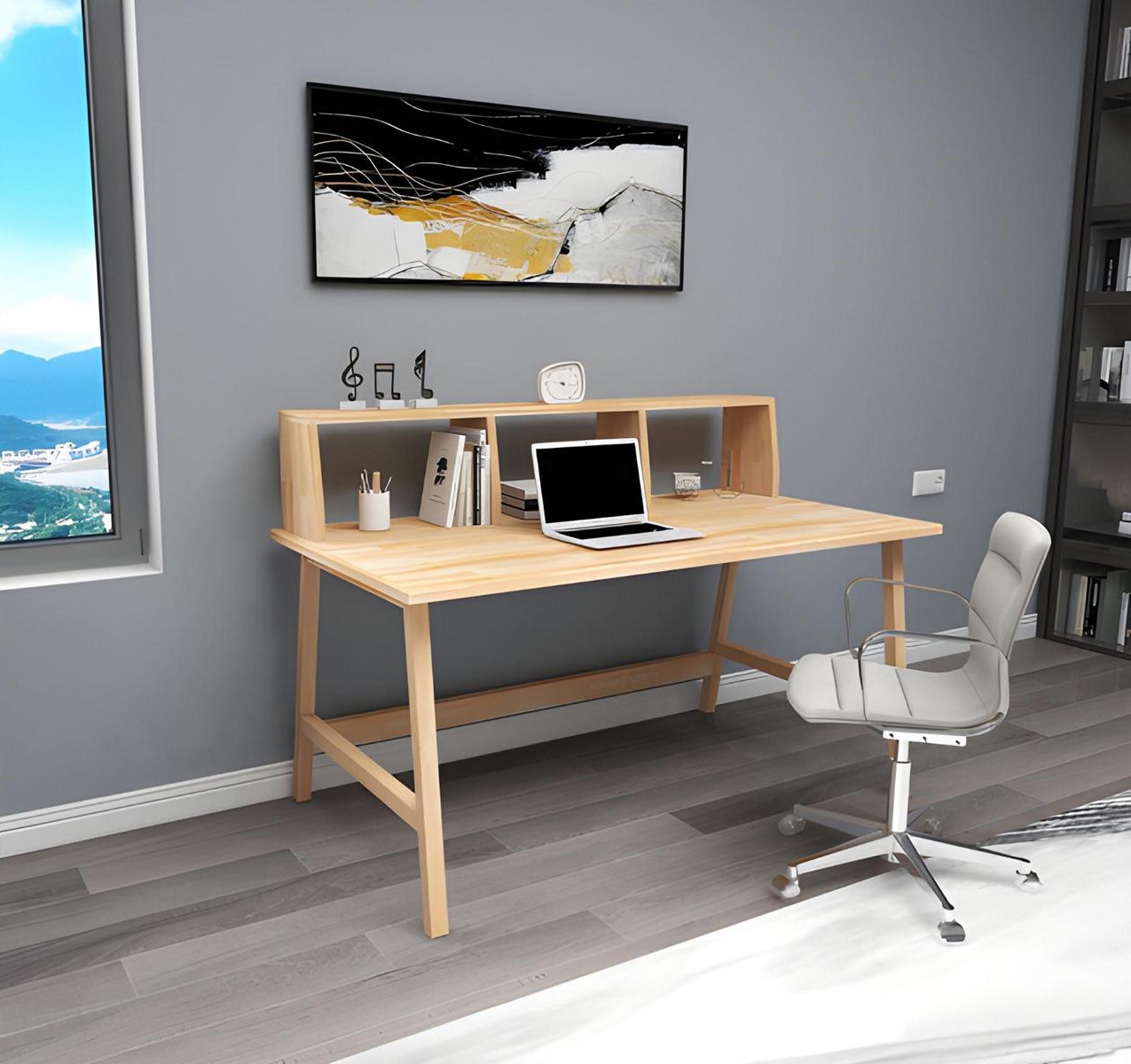 Light brown work table Robust office furniture Designer wooden desks