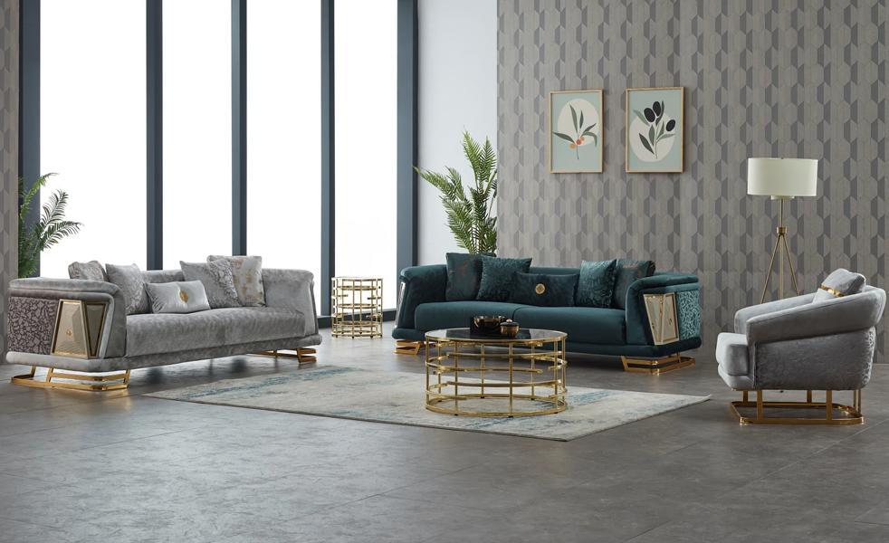 Sofa set three-seater armchair couch fabric 3-piece upholstered sofa gray