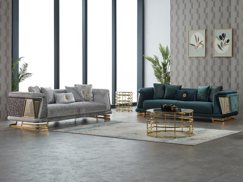 Complete couch set upholstered sofa three-seater fabric sofa gray green