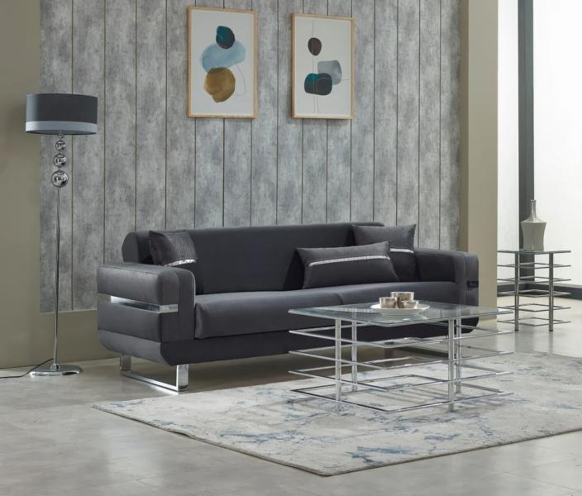 Three-seater fabric sofa luxury upholstered sofa 3-seater gray sofas