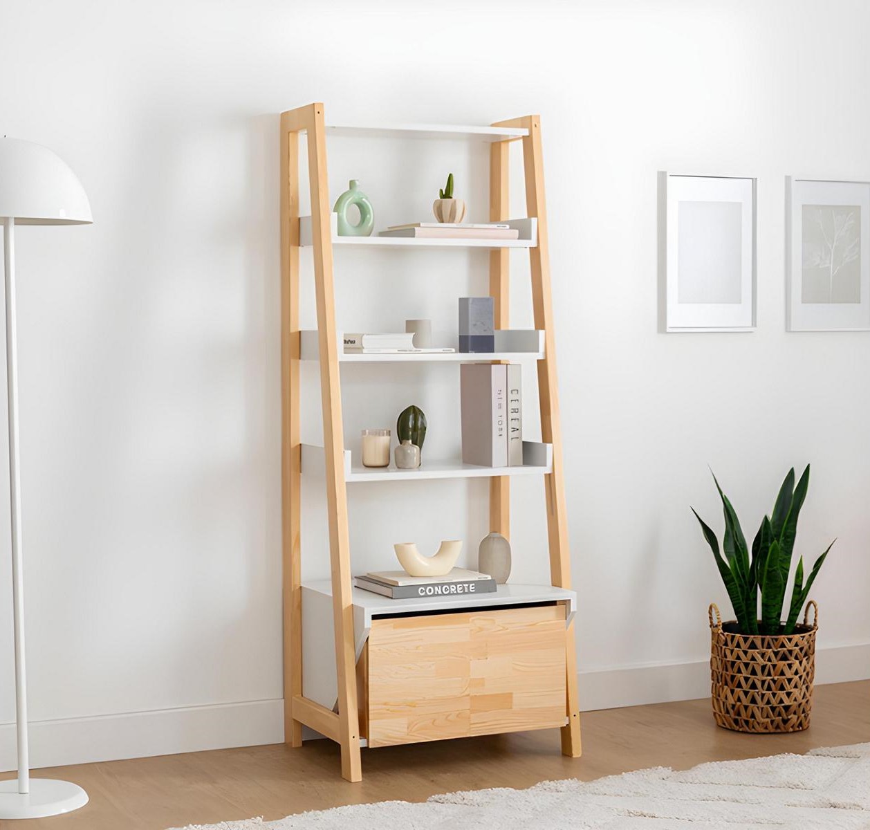 Elegant bookshelf modern study furniture wooden frame shelves