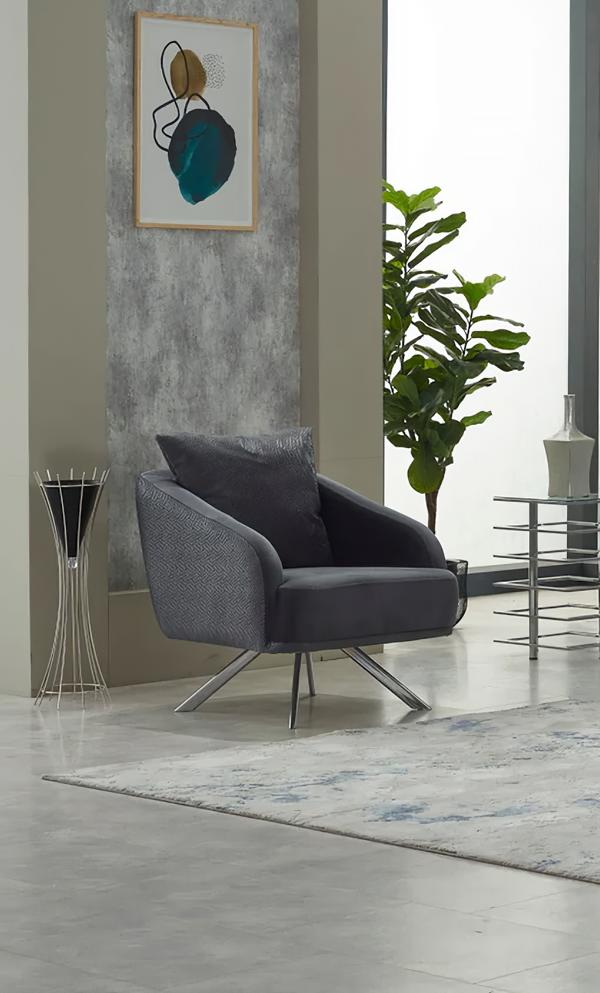 Armchair Living Room Single Seat Fabric Gray Seat Modern Furniture