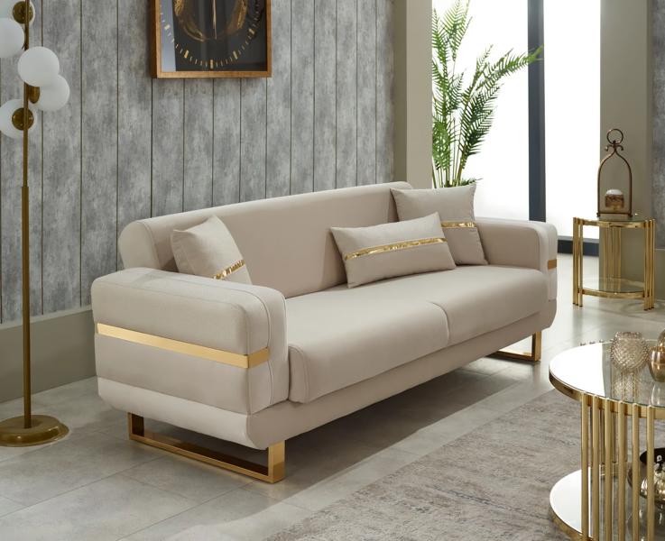 Luxury Sofa Couch Three-seater Beige Sofas 3-Seater Couches Upholstered Design Lounge