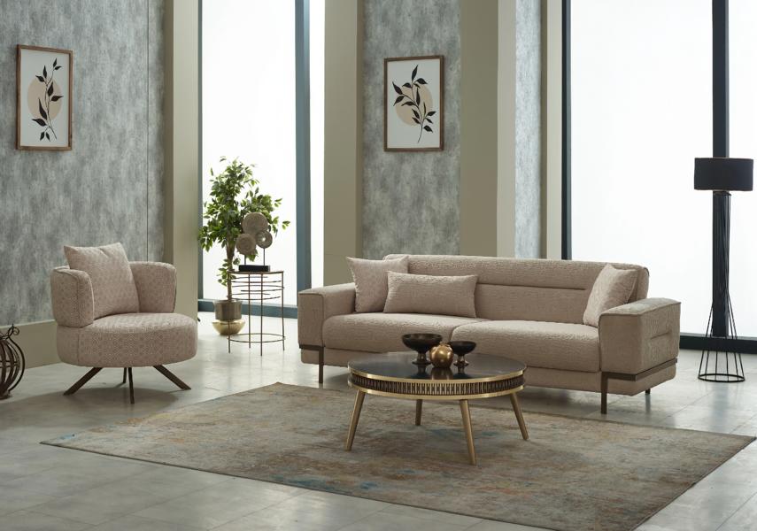Sofa set three-seater sofa upholstered sofa beige chair 2 pieces