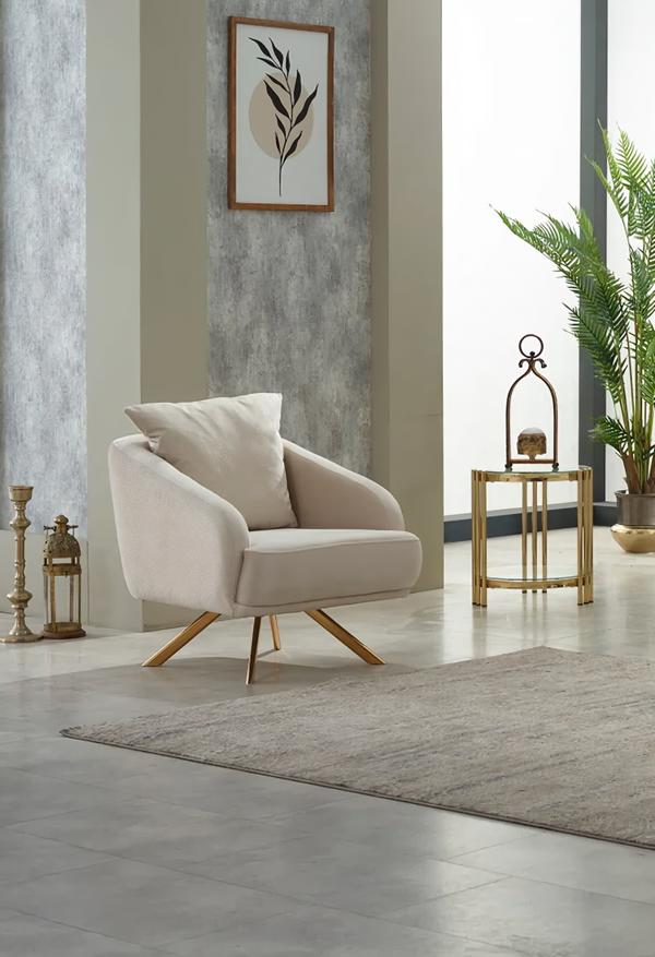 Armchair Upholstered Armchair Living Room Single Seat Fabric Beige Seat Modern Furniture