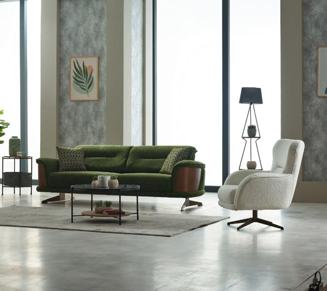 Sofa set, upholstered sofa, three-seater chair, green couch, fabric sofa, 2-piece.