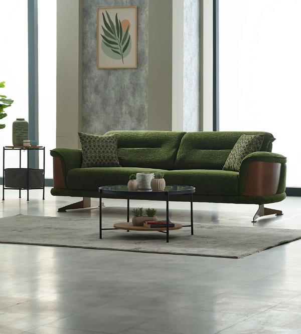 Three-seater sofa, fabric sofa, upholstered couch, green, modern sofas.