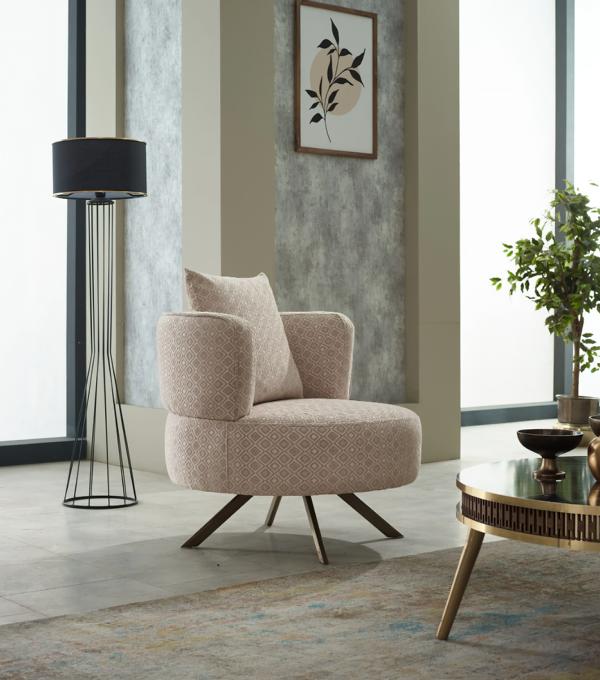Armchair Upholstered Living Room Single Seat Fabric Beige Modern