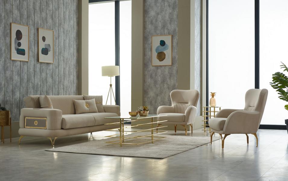 Sofa Set Couch Upholstered Sofa Three-Seater Armchair Beige